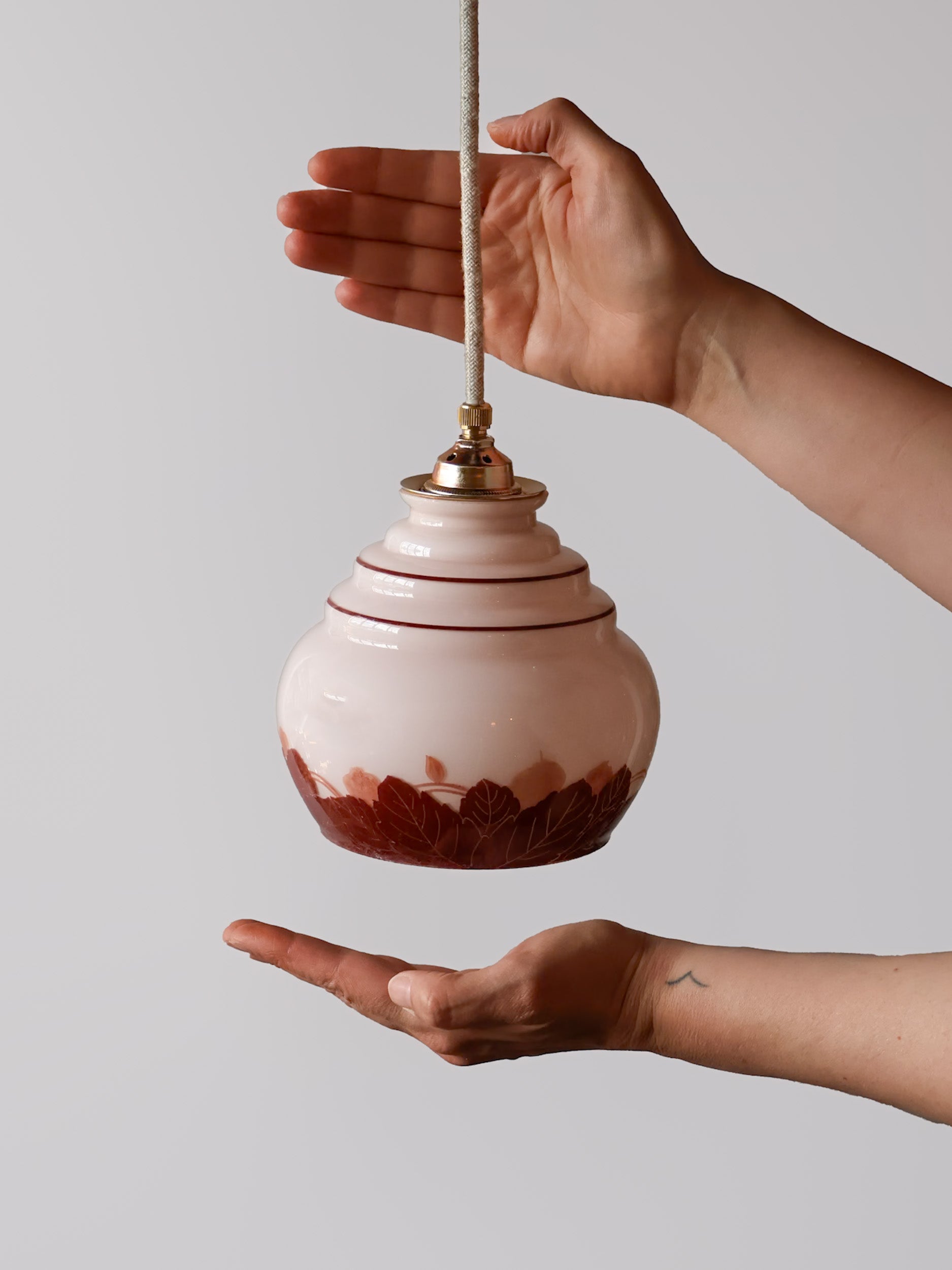 roze vintage opaline glas lamp