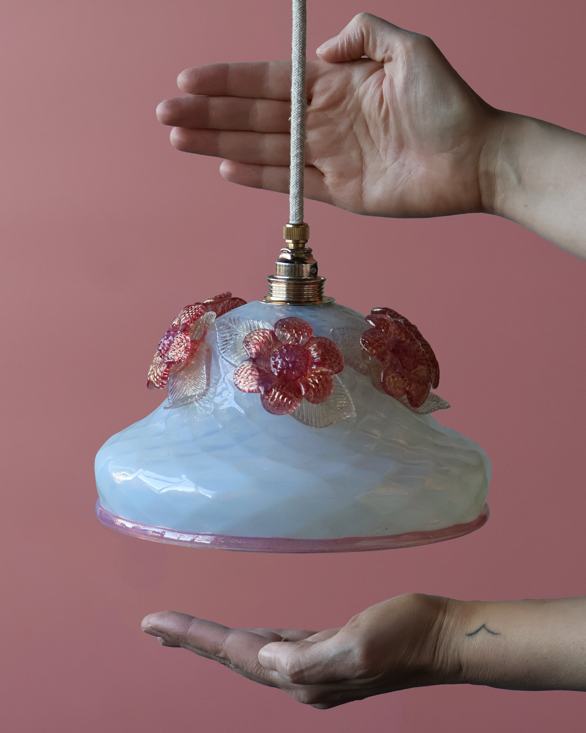 parelmoer vintage lampje van murano glas