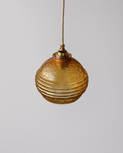 Vintage hanglamp van Lambje met amber 
 craquele glas