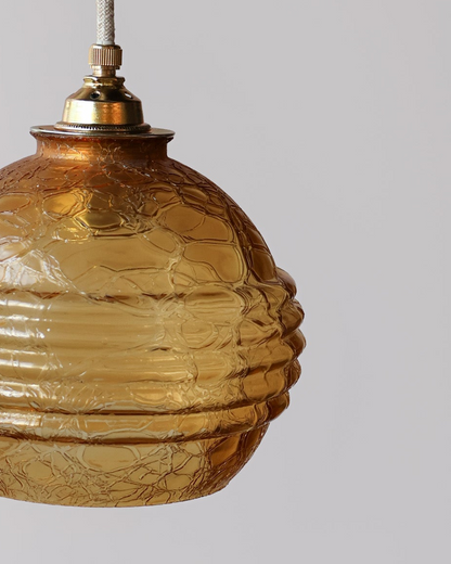Vintage hanglamp van Lambje met amber 
 craquele glas