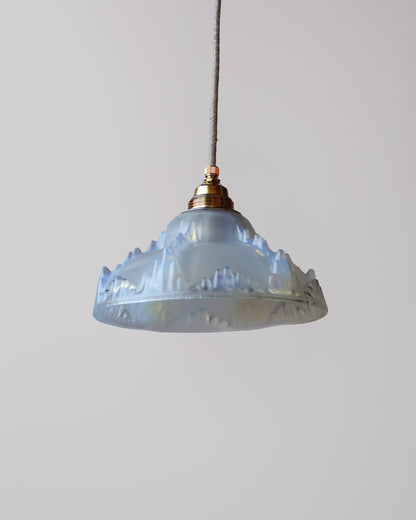 Vintage hanglamp van Lambje met blauw gematteerd glas