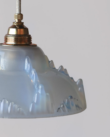 Vintage hanglamp van Lambje met blauw gematteerd glas