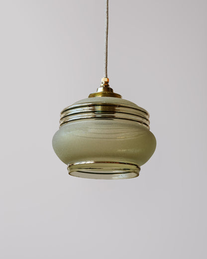 Vintage hanglamp van Lambje met amber 
 gesuikerd glas