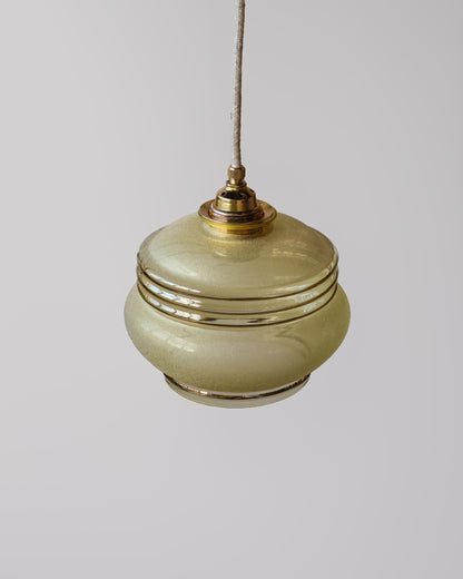 Vintage hanglamp van Lambje met amber 
 gesuikerd glas