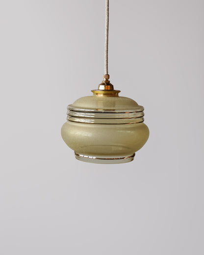 Vintage hanglamp van Lambje met amber 
 gesuikerd glas